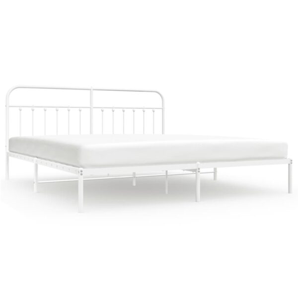 vidaXL Metal Bed Frame with Headboard White 76"x79.9" King - Image 2