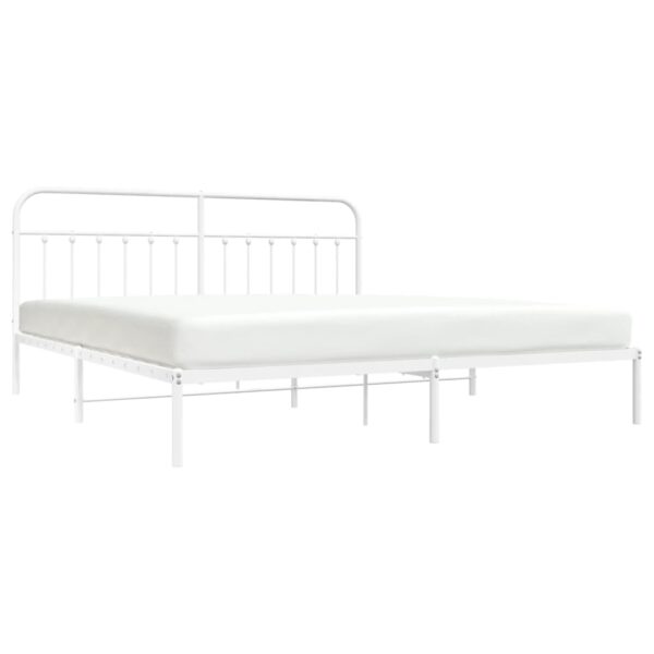 vidaXL Metal Bed Frame with Headboard White 76"x79.9" King - Image 3