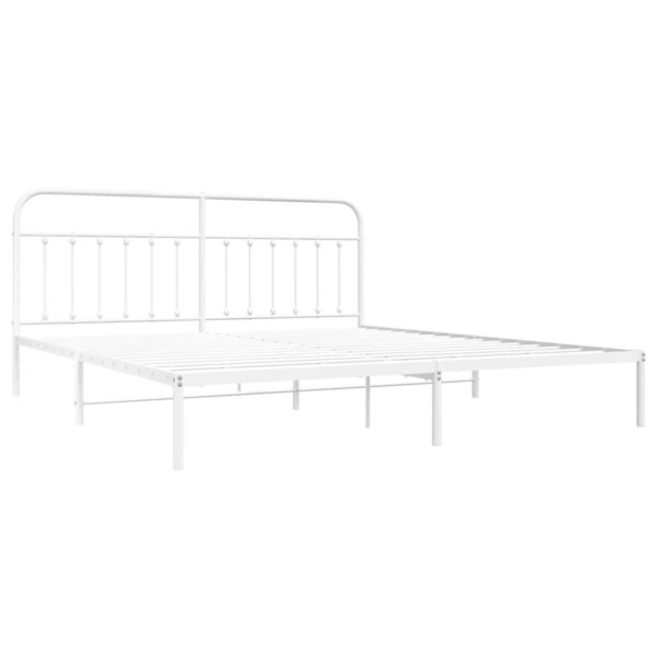 vidaXL Metal Bed Frame with Headboard White 76"x79.9" King - Image 5