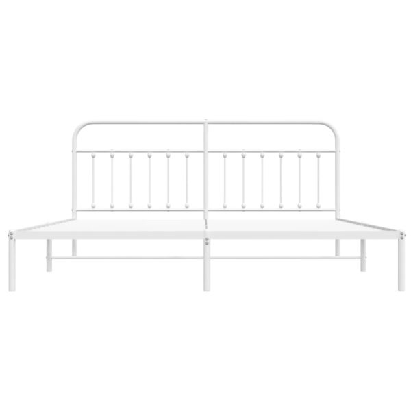 vidaXL Metal Bed Frame with Headboard White 76"x79.9" King - Image 6