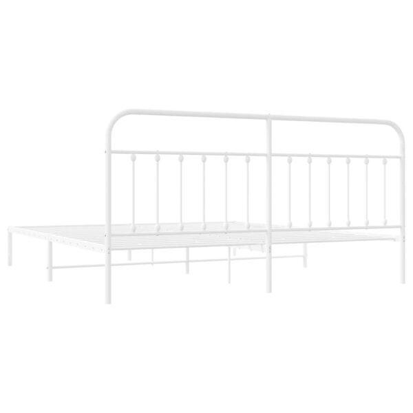 vidaXL Metal Bed Frame with Headboard White 76"x79.9" King - Image 8