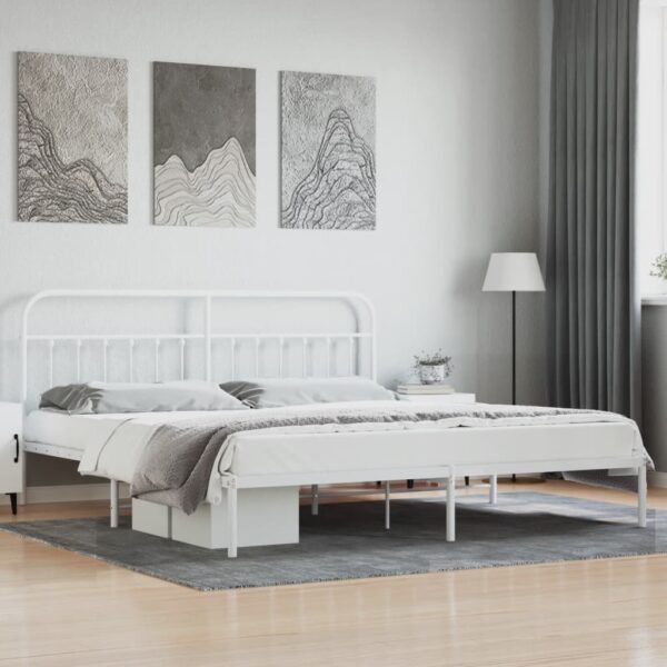 vidaXL Metal Bed Frame with Headboard White 76"x79.9" King