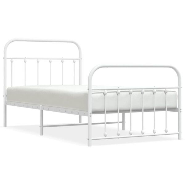 vidaXL Metal Bed Frame with Headboard and Footboard White 39.4"x74.8" Twin - Image 2