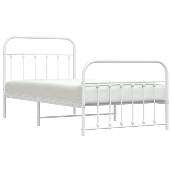 vidaXL Metal Bed Frame with Headboard and Footboard White 39.4"x74.8" Twin - Image 3