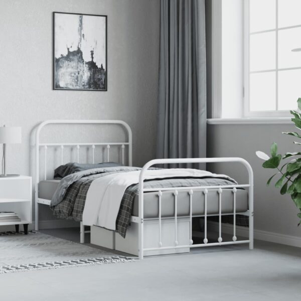 vidaXL Metal Bed Frame with Headboard and Footboard White 39.4"x74.8" Twin - Image 4