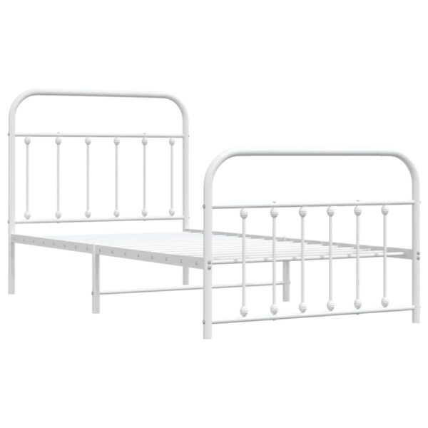 vidaXL Metal Bed Frame with Headboard and Footboard White 39.4"x74.8" Twin - Image 5