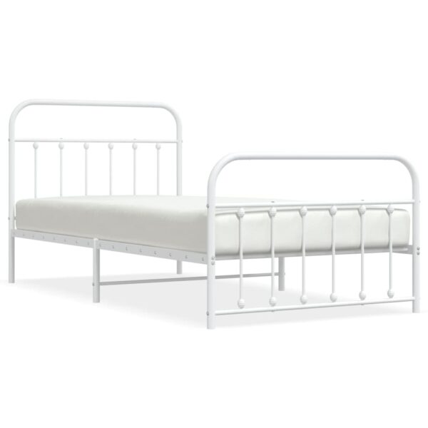 vidaXL Metal Bed Frame with Headboard and Footboard White 39.4"x78.7" - Image 2