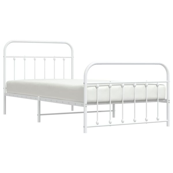 vidaXL Metal Bed Frame with Headboard and Footboard White 39.4"x78.7" - Image 3