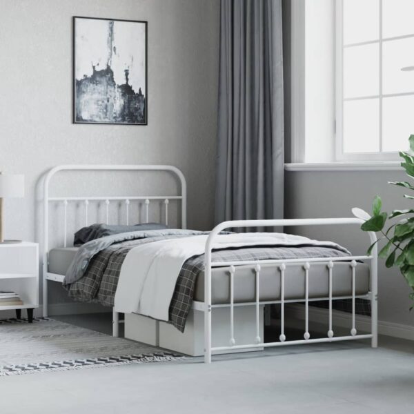 vidaXL Metal Bed Frame with Headboard and Footboard White 39.4"x78.7" - Image 4