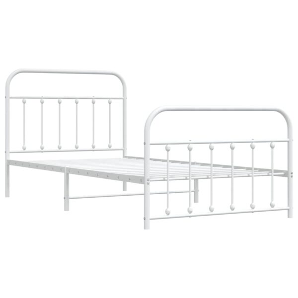 vidaXL Metal Bed Frame with Headboard and Footboard White 39.4"x78.7" - Image 5