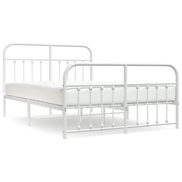 vidaXL Metal Bed Frame with Headboard and Footboard White 53.1"x74.8" - Image 2