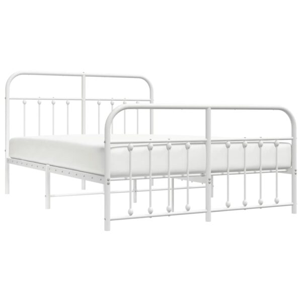 vidaXL Metal Bed Frame with Headboard and Footboard White 53.1"x74.8" - Image 3