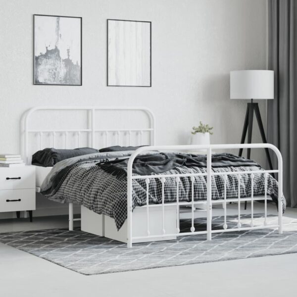 vidaXL Metal Bed Frame with Headboard and Footboard White 53.1"x74.8" - Image 4