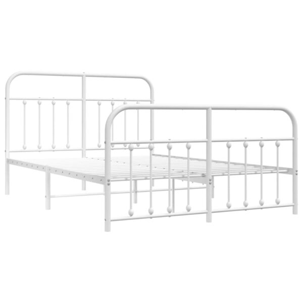 vidaXL Metal Bed Frame with Headboard and Footboard White 53.1"x74.8" - Image 5