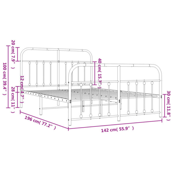 vidaXL Metal Bed Frame with Headboard and Footboard White 53.1"x74.8" - Image 10