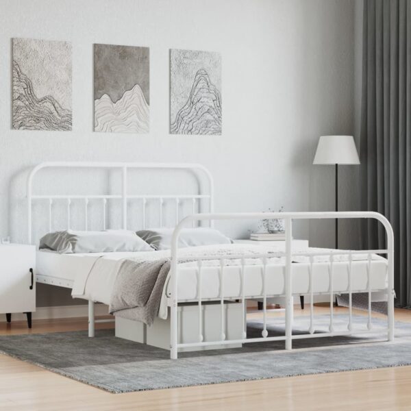 vidaXL Metal Bed Frame with Headboard and Footboard White 59.1"x78.7"