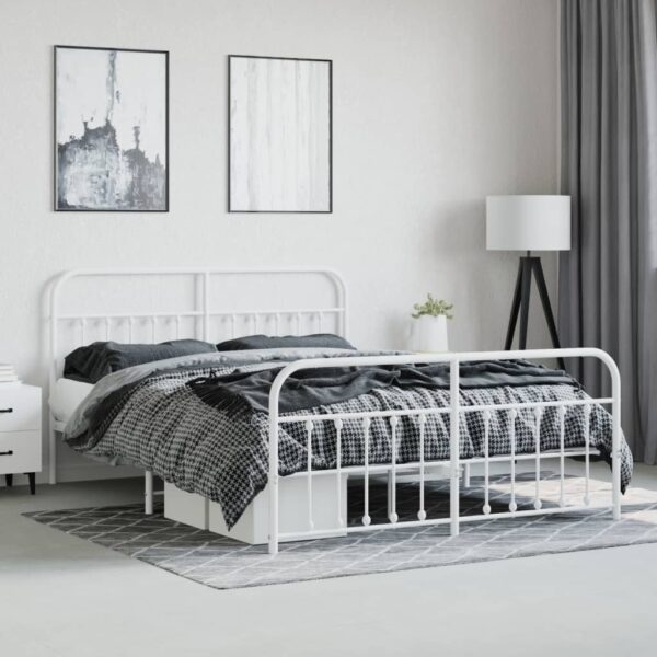 vidaXL Metal Bed Frame with Headboard&Footboard White 72"x83.9" California King - Image 4