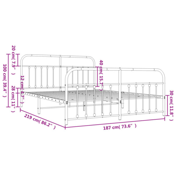 vidaXL Metal Bed Frame with Headboard&Footboard White 72"x83.9" California King - Image 10