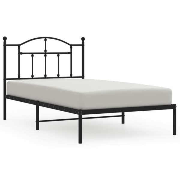 vidaXL Metal Bed Frame with Headboard Black 39.4"x74.8" Twin - Image 2