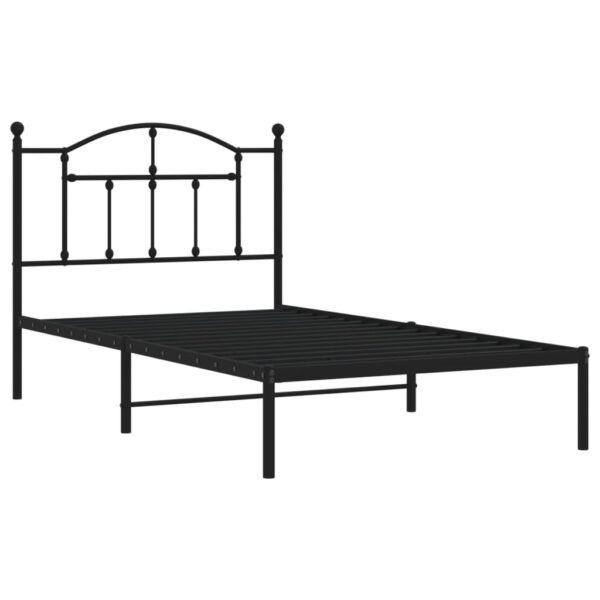 vidaXL Metal Bed Frame with Headboard Black 39.4"x74.8" Twin - Image 4