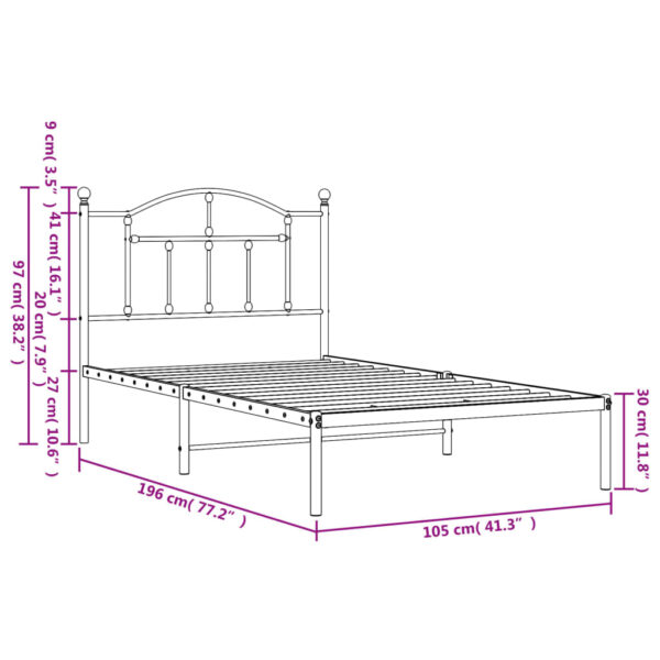 vidaXL Metal Bed Frame with Headboard Black 39.4"x74.8" Twin - Image 9