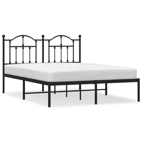 vidaXL Metal Bed Frame with Headboard Black 53.1"x74.8" - Image 2