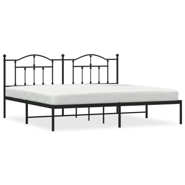 vidaXL Metal Bed Frame with Headboard Black 76"x79.9" King - Image 2