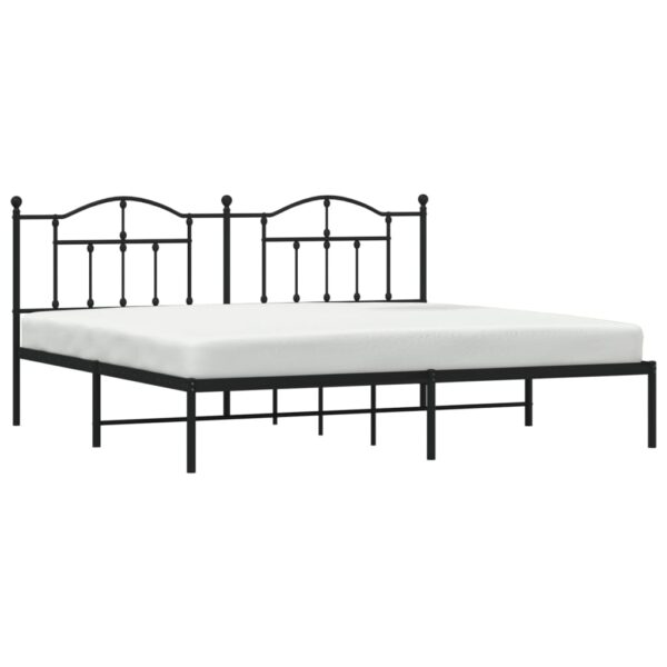 vidaXL Metal Bed Frame with Headboard Black 76"x79.9" King - Image 3