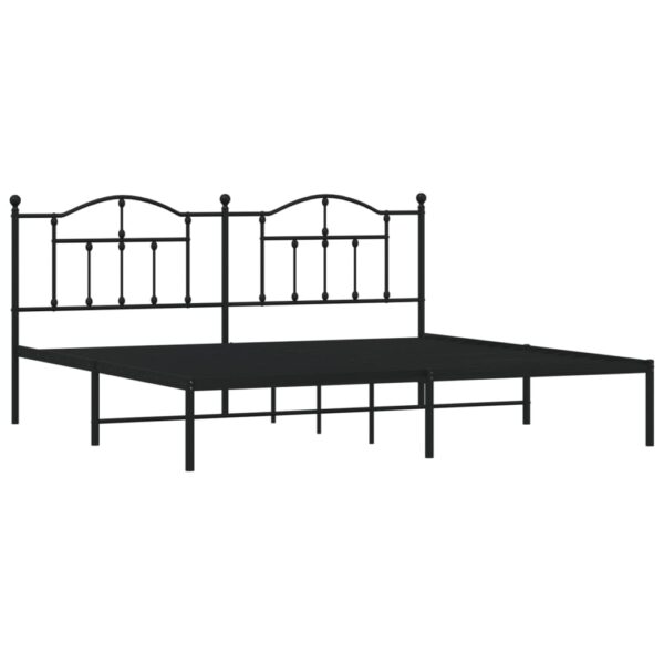 vidaXL Metal Bed Frame with Headboard Black 76"x79.9" King - Image 4