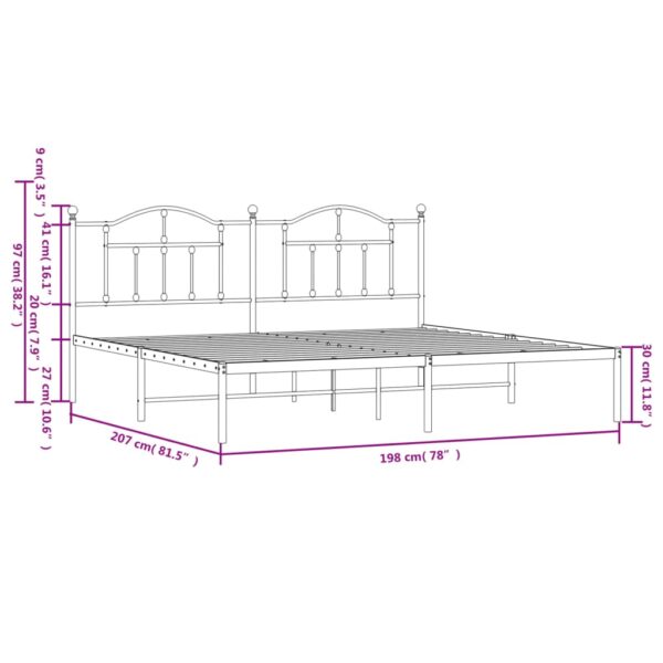 vidaXL Metal Bed Frame with Headboard Black 76"x79.9" King - Image 9