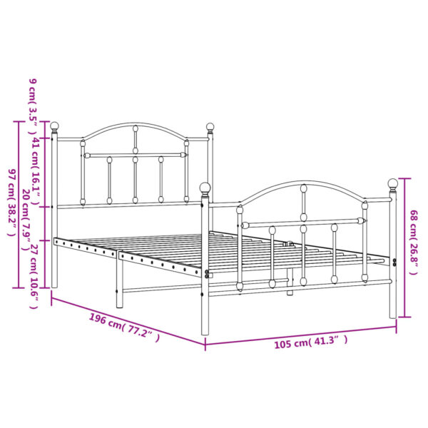 vidaXL Metal Bed Frame with Headboard and Footboard Black 39.4"x74.8" Twin - Image 9