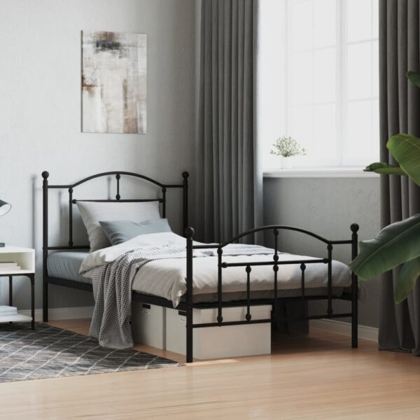 vidaXL Metal Bed Frame with Headboard and Footboard Black 39.4"x74.8" Twin