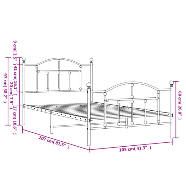 vidaXL Metal Bed Frame with Headboard and Footboard Black 39.4"x78.7" - Image 9