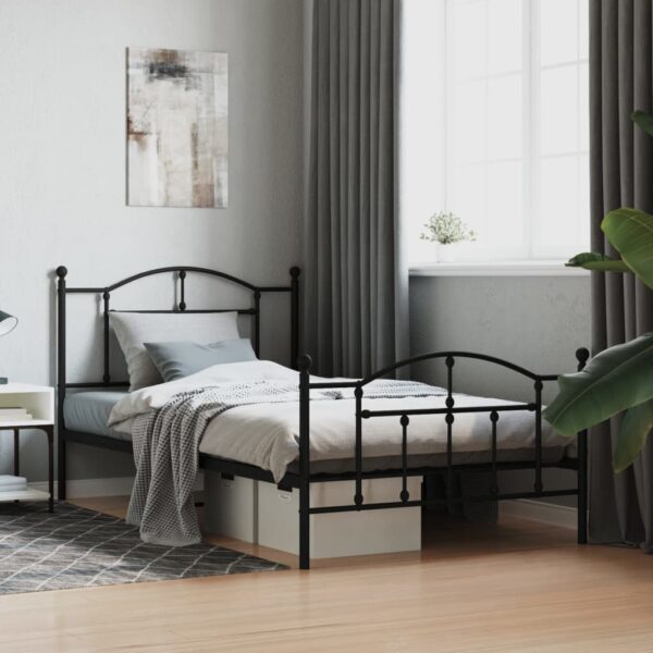 vidaXL Metal Bed Frame with Headboard and Footboard Black 39.4"x78.7"