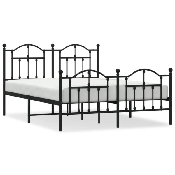 vidaXL Metal Bed Frame with Headboard and Footboard Black 53.1"x74.8" - Image 2