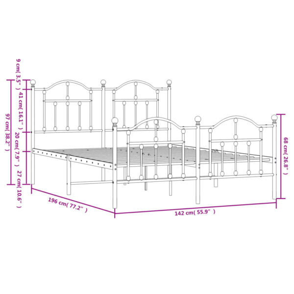 vidaXL Metal Bed Frame with Headboard and Footboard Black 53.1"x74.8" - Image 9