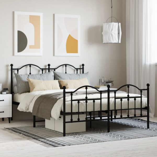 vidaXL Metal Bed Frame with Headboard and Footboard Black 53.1"x74.8"