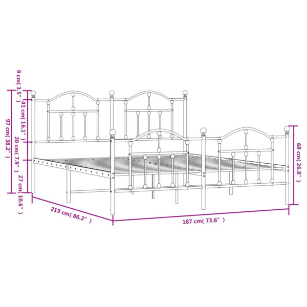 vidaXL Metal Bed Frame with Headboard&Footboard Black 72"x83.9" California King - Image 9