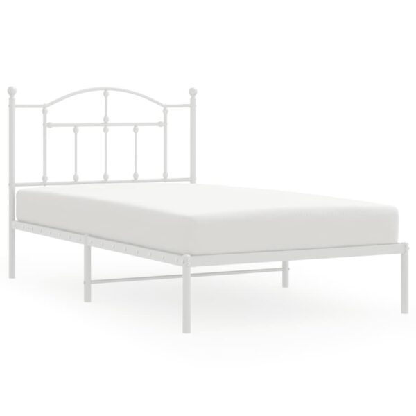 vidaXL Metal Bed Frame with Headboard White 39.4"x74.8" Twin - Image 2