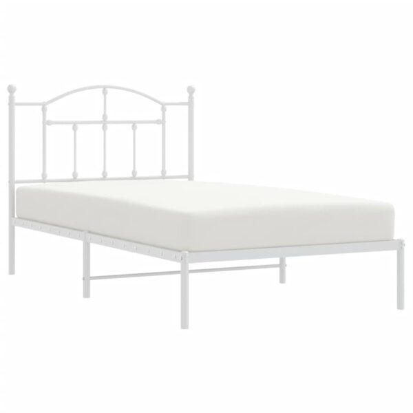 vidaXL Metal Bed Frame with Headboard White 39.4"x74.8" Twin - Image 3