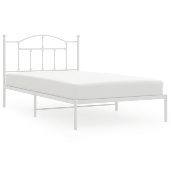 vidaXL Metal Bed Frame with Headboard White 39.4"x78.7" - Image 2