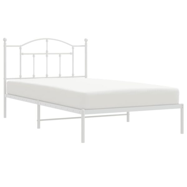 vidaXL Metal Bed Frame with Headboard White 39.4"x78.7" - Image 3