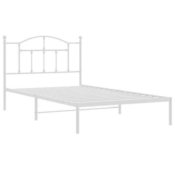 vidaXL Metal Bed Frame with Headboard White 39.4"x78.7" - Image 4