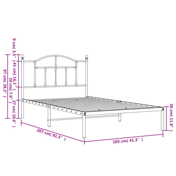 vidaXL Metal Bed Frame with Headboard White 39.4"x78.7" - Image 9