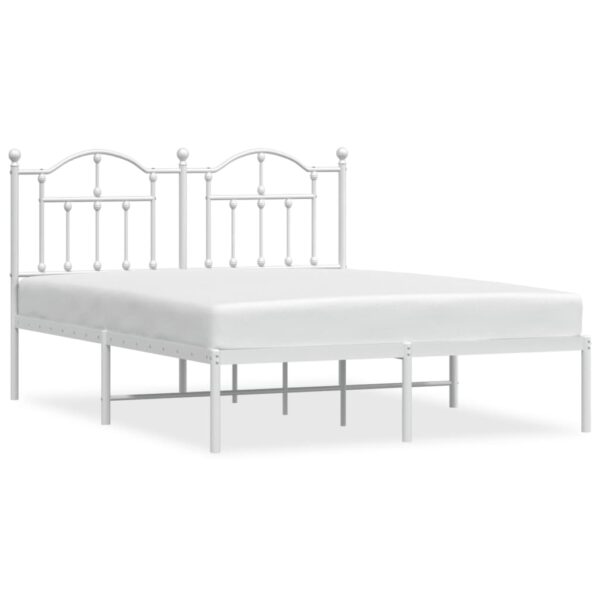 vidaXL Metal Bed Frame with Headboard White 53.1"x74.8" - Image 2