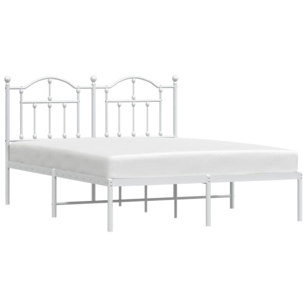 vidaXL Metal Bed Frame with Headboard White 53.1"x74.8" - Image 3