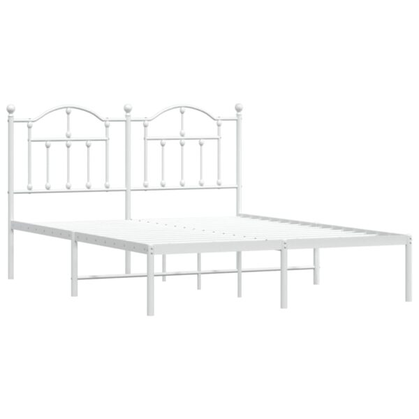 vidaXL Metal Bed Frame with Headboard White 53.1"x74.8" - Image 4