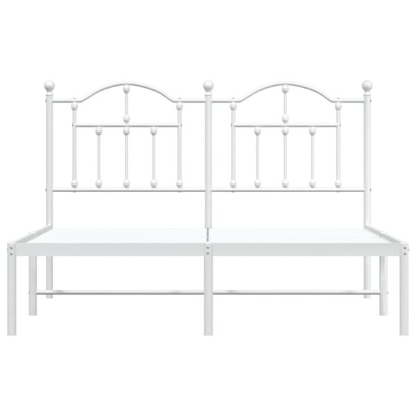 vidaXL Metal Bed Frame with Headboard White 53.1"x74.8" - Image 5