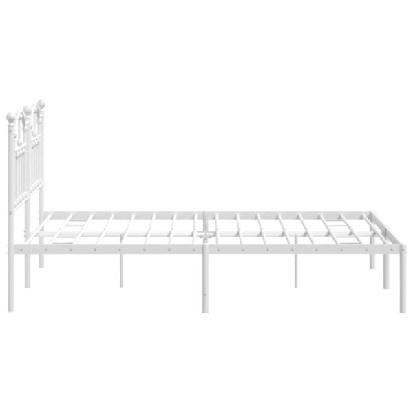 vidaXL Metal Bed Frame with Headboard White 53.1"x74.8" - Image 6