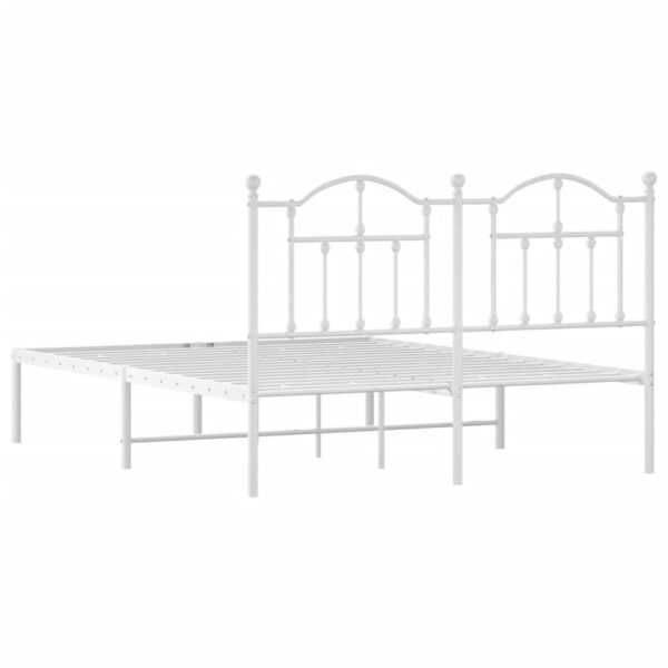 vidaXL Metal Bed Frame with Headboard White 53.1"x74.8" - Image 7